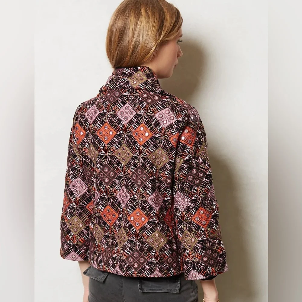 Anthropologie Mirror embroidered Anju Velvet Jacket by Tolani Size Medium - Picture 2 of 16
